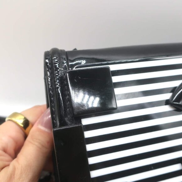 Chanel Boy Brick Striped Flap Bag Black & White Patent Leather Small Crossbody - Picture 5 of 16